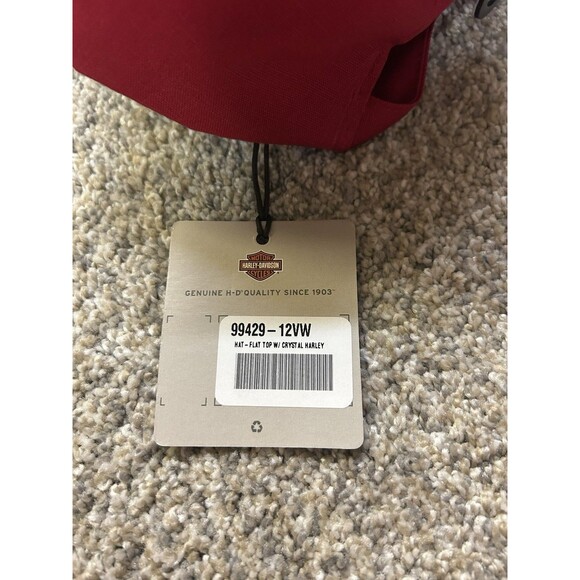 Womens Harley Sparkle Rhinestones Adjustable Red Cap Hat Barbiecore Bling - Picture 5 of 6